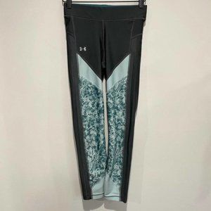 Under Armour Heatgear Green & Gray Color Block Compression Leggings Tights Size